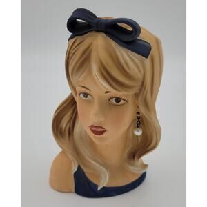 Vintage 6 3/8" CAFFCO E-3144 Rare Purple Dress Teen Lady Head Vase Pearl Earring